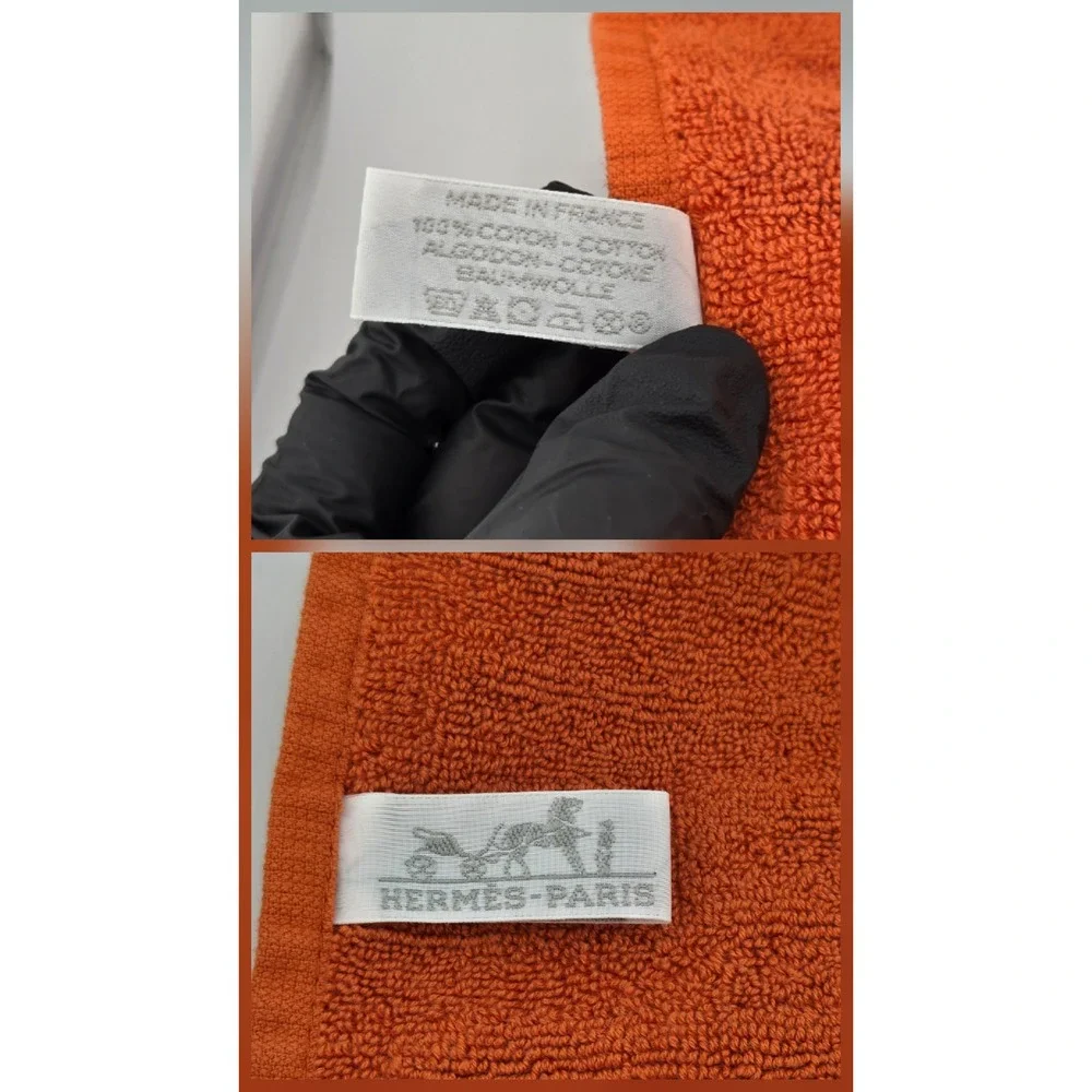 Hermes Paris Orange Cotton Jacquard H Logo Hand Towel Made in France 12.5